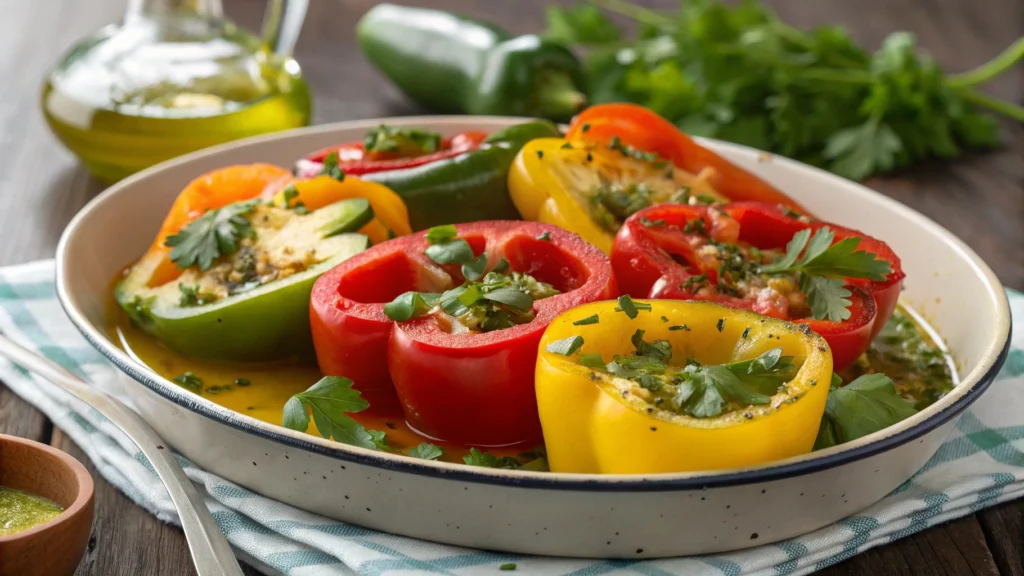 Ripe bell peppers growing on a plant, illustrating home gardening tips and benefits
