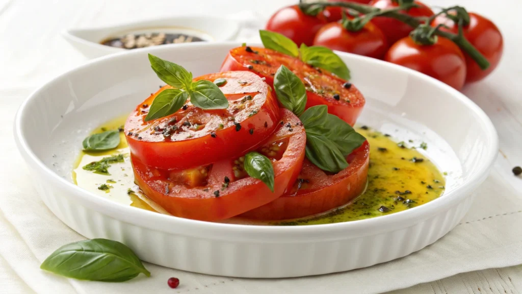 Grilled cherry tomatoes on skewers