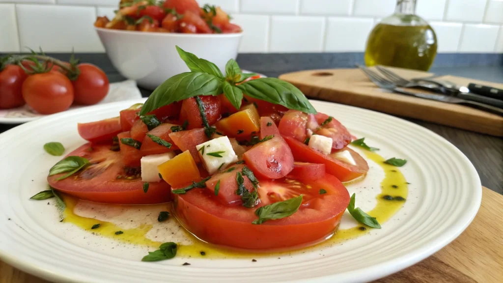Homemade roasted tomato soup with basil