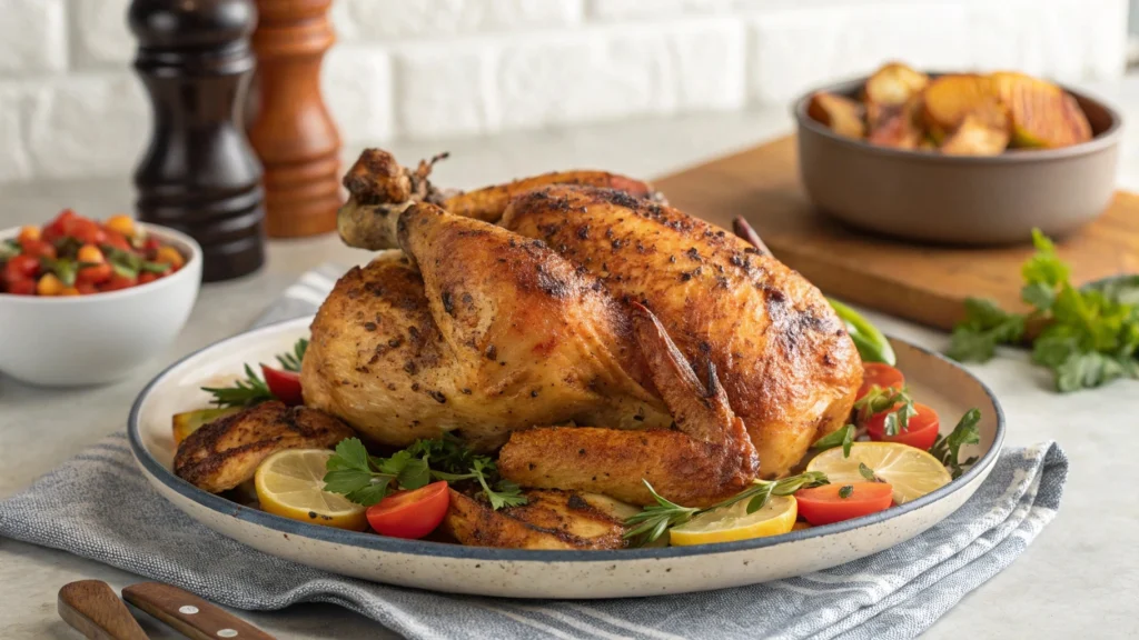Different raw chicken cuts on a wooden cutting board