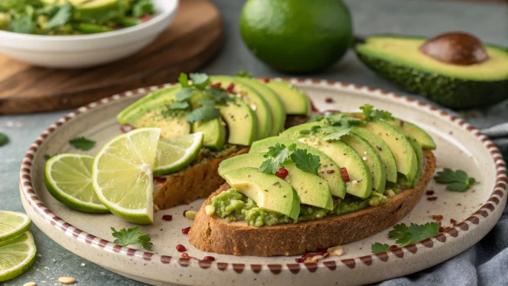 Applying avocado face mask for skincare