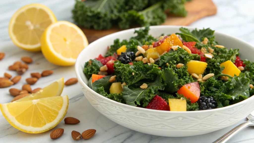 Fresh Mediterranean Kale Salad with chickpeas for lunch