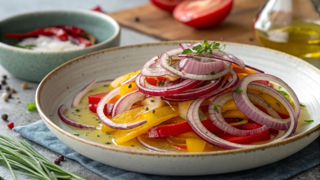 Chopped onion, celery, and carrot—classic mirepoix preparation