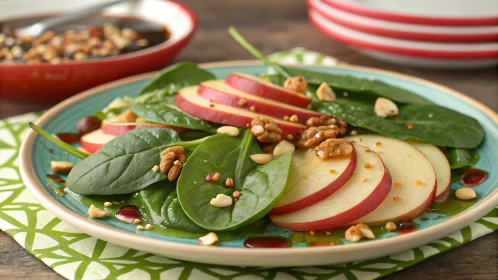 Blender actively mixing green spinach, apple chunks, and ice, creating a smooth, immune-boosting green smoothie.
