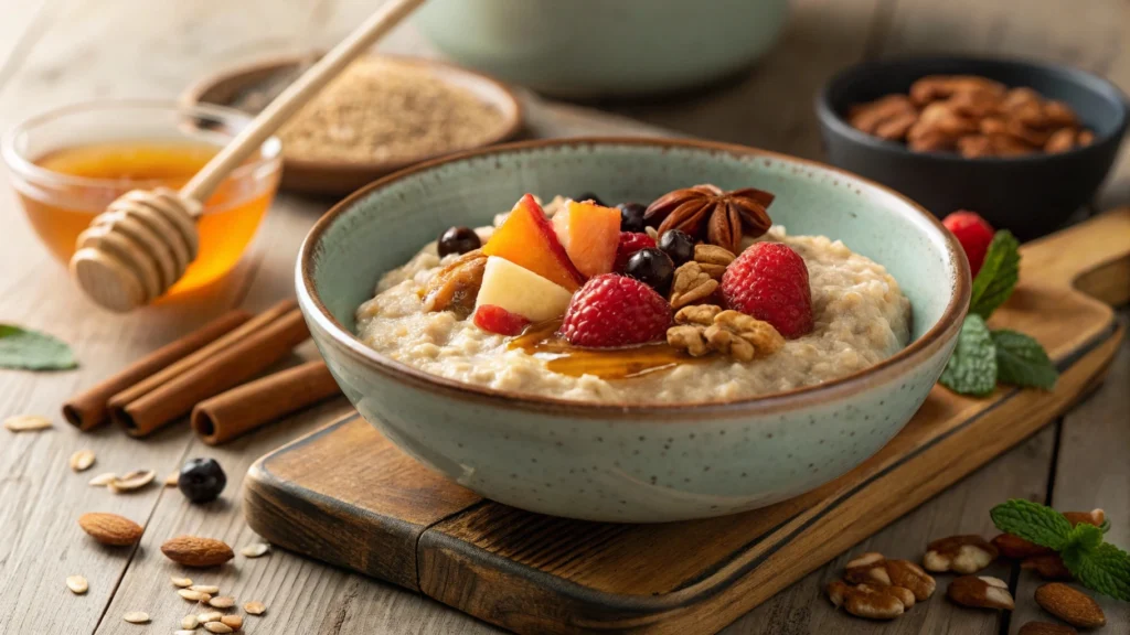 teel-cut oats cooking in a saucepan