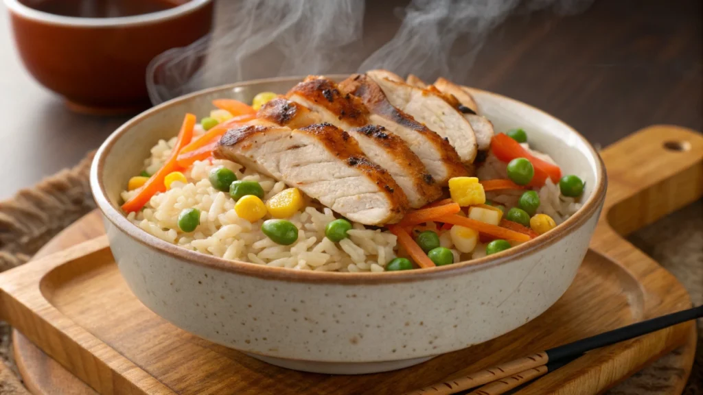 Fluffy Basmati rice in white bowl, perfectly cooked.