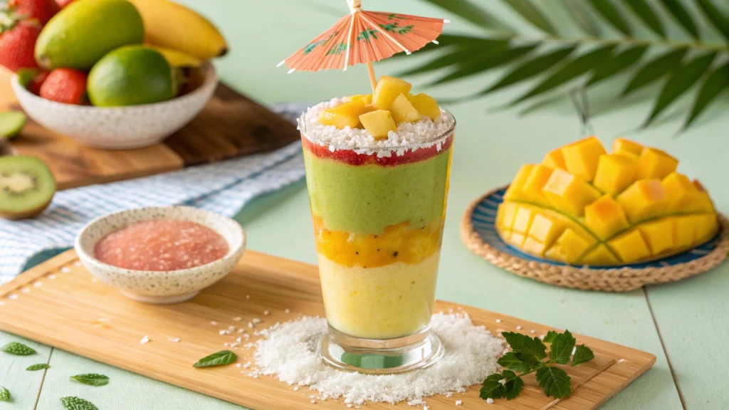 Vibrant Tropical Twist Smoothie with mango, pineapple, and lime.