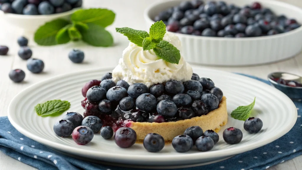 A close-up of vibrant, plump fresh blueberries overflowing from a rustic woven basket, highlighted by natural light.