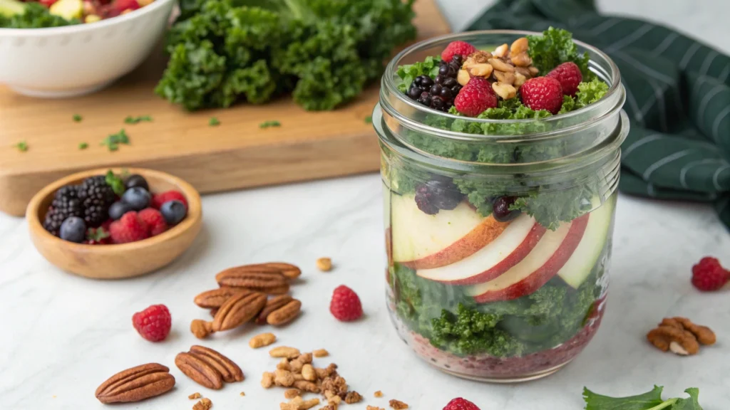 Fresh green kale smoothie in a glass, ready for a healthy Kale Kickstart